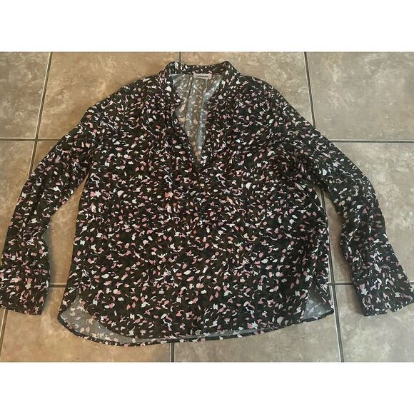 Zadig & Voltaire S Printed Lightweight V Neck Tunic Blouse Button Accent - Picture 1 of 7
